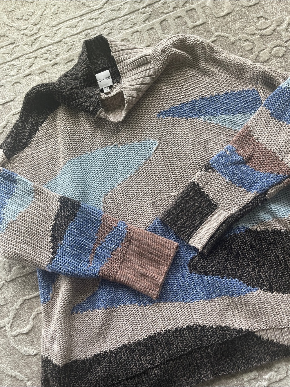 NIC+ZOE Neutral Tone Colorblock Knit Sweater in Taupe, Brown & Black